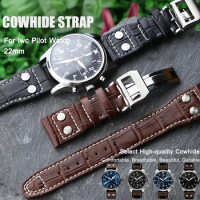 22mm Genuine Leather Watch Strap for IWC Watch band Mark Big Pilot Strap Rivet Wristband IWC Portugieser Watchband Black Brown