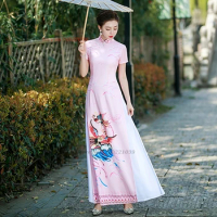 2024 vietnam aodai dress traditional chinese improved qipao national phoenix print cheongsam dress banquet evening dress qipao