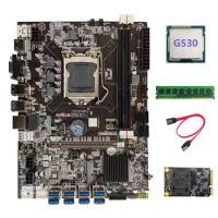 B75 USB BTC Mining Motherboard+G530 CPU+DDR3 4GB 1600Mhz RAM+128G SSD+Switch Cable LGA1155 8XPCIE to USB Motherboard