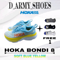 Sepatu Running Pria Hoka OneOne Bondi 8 SoftBlue Yellow Free Kaos Kaki Outdoor