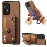 Wristband Wallet Cards Holder Leather Case for Samsung Galaxy A14 A54 A34 A53 A12 A23 5G S23 Ultra S22 S21 Plus S20 FE Bag Cover