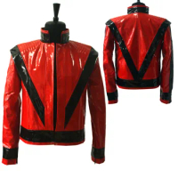 Rare MJ Michael Jackson Red PU Leather This is it Thriller Jacket PUNK Skinny Outwear Motorcycle Style