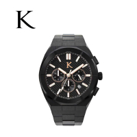 【KLEIN 荷蘭克萊恩】強悍系列全黑三眼計時日期顯示不鏽鋼腕錶-附限量天然火山石手環
