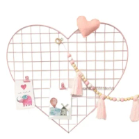 Creative Heart-shaped Grid Photo Wall Wall-mounted Wrought Iron Princess Room Decoration Multi-functional Baking Paint Anti-rust
