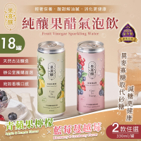 【果熹釀】古法純釀果醋氣泡飲 藍莓蔓越莓/青蘋果檸檬 兩款任選x18罐(水果醋/氣泡水/天然釀造/團購飲品)