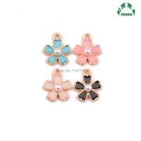 Flower Charms Lucky Flowers Charms for Jewelry making 14mm 10pcs Enamel Charms Pendants Metal Charms Gold Charms for Bracelets