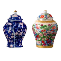Ginger Temple Jar Storage Pot Table Centerpiece Chinese Traditional Ceramic Flower Vase Tea Canister for Kitchen Housewarming