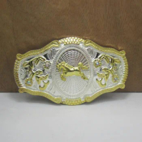 Buckleclub wholesale western running horse cowboy gift belt buckle FP-03537 gold with silver FINISH for men 4cm width loop