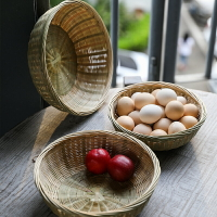 kens 手工竹籃子 家用客廳圓盤零食瓜子盤編織水果籃菜籃雞蛋筐