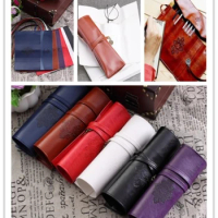Retro Roll Leather Cosmetic Bag Pen Pencil Case Retro Wallet Storage Bag Purse Small Bag Purse Storage Bag