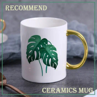 Ceramic Cartoon cup creative mug Tropical leaves pattern coffee mug home drinking cup milk juice breakfast cup KTZW-026