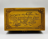 古玩純銅黃銅盒子首飾盒收納盒儲物盒長方形銅盒復古做舊三個小孩