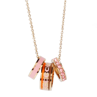 COACH 專櫃款 經典滿版C字LOGO三環造型搪瓷水晶鑲鑽項鍊-粉紅/橘色
