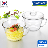 Glasslock 強化玻璃可微波泡麵碗900ml-買一送一(附蓋麵碗/微波碗/玻璃碗)