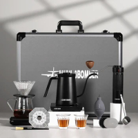 MHW 3BOMBER Pour Over Coffee Maker Set Coffee Kettle Scale Server Dripping Cup Bean Grinder Portable Metal Box for Camping Gift