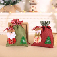 20 Pcs Christmas Drawstring Candy Gift Bag Xmas Treats Bags Cute Snowman Santa Party Supplies Kids Gifts Wrapper Wholesale X2