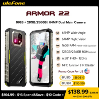 Ulefone Armor 22 Rugged Phone ,6.58" +120Hz , 16GB (8GB+8GB) RAM ,128GB/256GB ROM , Android 13 Smartphone,NFC 64MP 4G Phone