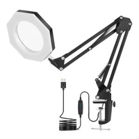 創意八角形長臂摺疊led護眼檯燈臥室閱讀學習書桌子放大鏡夾子燈