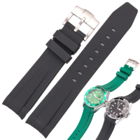 20mm Curved End Rubber Watch Strap For Rolex Submariner Watchband Soft Silicone Black Green Blue Diving Bracelet Wrist Band