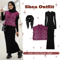 Shea Outfit | Setelan Vest + Ineer dress + Hijab | One set Simple Casual Nyaman | OOTD Hangout Santa