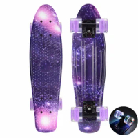 Plastic Skateboard Penny Board Mini Cruiser Board 22" X 6" Retro Longboard Skate Long Board Graphic Galaxy Purple Blue