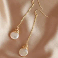 14-16mm White Baroque Pearl Earrings Gold Ear Drop Dangle Irregular Women Aurora Cultured Real Luxury Flawless