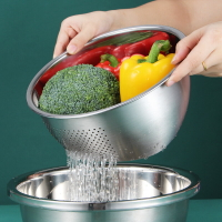 304不鏽鋼瀝水盆洗菜水果盆家用廚房瀝水籃和麵篩漏盆