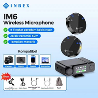 ORIGINAL INBEX IM6 Mic Wireless Clip on Mikrofon dengan Tampilan Data,Noise Reduction,Reverb,VolumeA