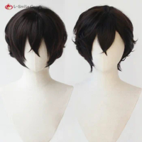 New Dazai Osamu Cosplay Wig Simulated Scalp Short Brown Black Dazai Osamu Anime Wigs Heat Resistant Synthetic Hair + Wig Cap