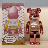 Bearbrick 400%28CM Electroplating Pink Gold Qianqiu Building Blocks Bear Tide Play Doll Violent Bear Decorative Ornaments