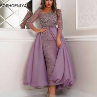 New Arrival Long sleeve evening dresses 2024 Crystals Beaded Organza Kaftan Muslim evening dress Robe de soiree Evening gowns