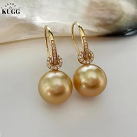 KUGG PEARL 18k Yellow Gold Earrings 10-11mm Natural South Sea Gold Pearl Hoop Earrings Elegant Style Exquisite Jewelry for Women