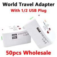 50pcs 1/2 USB Plug Power Socket Adapter International Travel Adapter Universal Travel Socket USB Charger Converter EU UK US AU