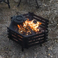 Outdoor Camping Carbon Steel Fire Table Detachable Burn Fire Pit Foldable Barbecue Stand Grill Camping Picnic Charcoal Grill