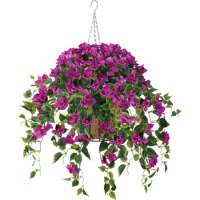 1pcs Hanging Artificial Flowers with Bougainvillea Silk Vine Flowers Basket Fake Plants Bouquets for Patio Balcony Garden Decor