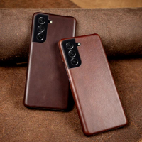 For Fundas Samsung Galaxy S21FE Case Hand Made Genuine Leather Cases S22Plus S21 S20 S20FE Aesthetic Vintag Phone Cover Shell