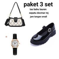 Paket bundling 3 set sepatu marijane + tas Lauren + jam tangan Wanita