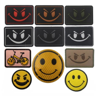 Laser Smiley 3D Reflective PVC Rubber Patch Hook and Ring Military Tactical Badge Sticker for Backpack/helmet/hat Embroidery DIY
