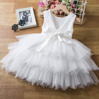 2024 New Summer Dress for Girls 2-6 Yrs Backless Lace Kids Birthday Princess Dress Baby White Dresses Elegant Wedding Party Gown
