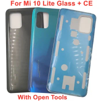 CE Glass For Xiaomi Mi 10 Lite 5G Hard Battery Cover Back Lid Rear Door Housing Panel Shell Case + Original Adhesive Glue LOGO