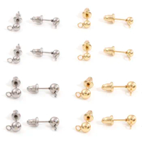 304 Stainless Steel Ear Post Stud Earring With Loop Connector Accessories Round With Stoppers Post/ Wire Size: (20 gauge), 10PCs