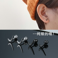 螺絲紋精致小耳釘男純銀耳環2022年新款潮人女小巧耳骨釘單只耳飾