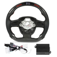 Steering Wheel Replacement LED Steering Wheel Carbon Fiber Finger Ridges Perforated Leather for A4 A5 A6 A8