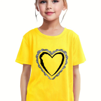 Hearts Graphic Kid Clothes Girl T-Shirt Short Sleeve Casual Cartoon O-Neck Girl Top Children Summer
