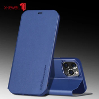 Original X-Level Case For Apple iPhone 15 14 13 Pro Max Mini Business Leather Flip Luxury Stand Holder Cover