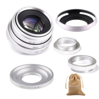 Silver Mini 35mm f/1.6 APS-C CCTV Lens+adapter ring+2 Macro Ring+lens hood set for NIKON1 Mirroless Camera J1/J2/J3/J4/J5