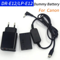 DR-E12 DC Coupler LP-E12 Dummy Battery+USB-C to DC Cable+PD Charger for Canon EOS-M2 M10 M50 M100 M200 Camera