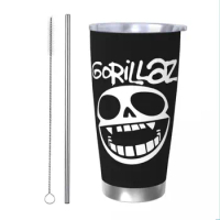 Gorillaz Skull Insulated Tumbler with Straws Rock Stainless Steel Thermal Mug Office Home Thermos Bottle Cup, 20oz