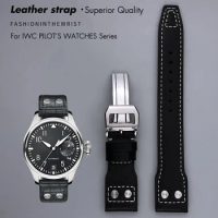High Quality Genuine Leather Rivet Watchband 20mm 21mm 22mm Fit for IWC Big Pilot IW377714 Spitfire TOP GUN Brown Cowhide Strap