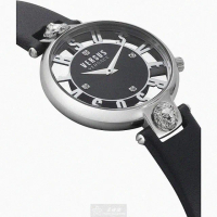 【VERSUS】VERSUS VERSACE手錶型號VV00089(銀色錶面銀錶殼深黑色真皮皮革錶帶款)